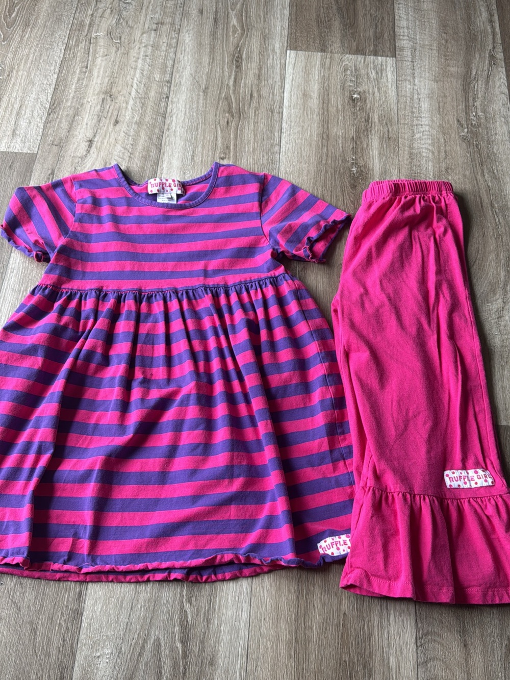 RuffleButts Pink & Purple Striped Girls Matching Set